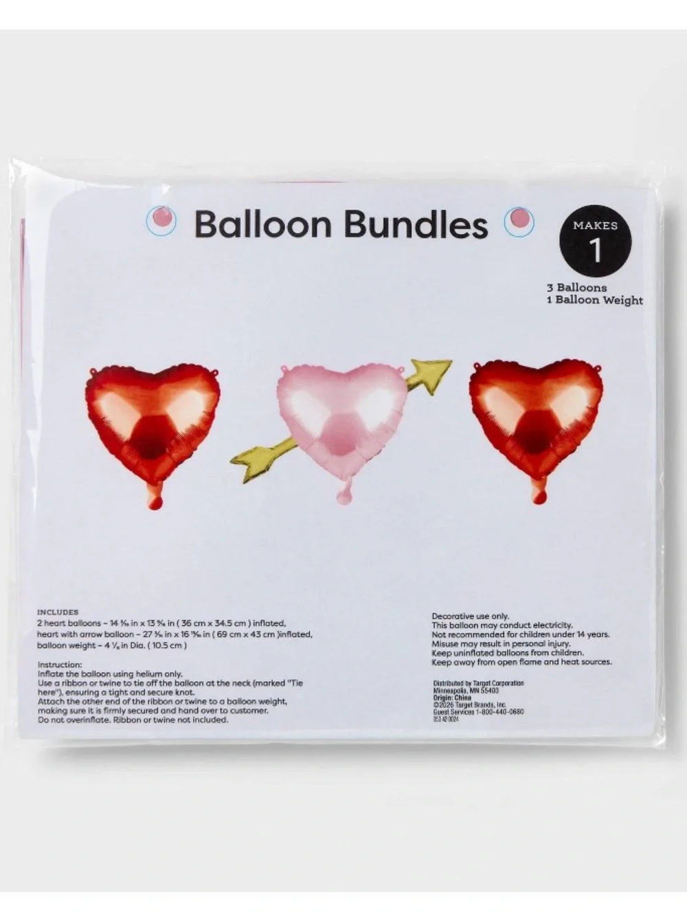 🔵 3ct Helium Valentine's Day Foil Balloon Bundle with balloon weight -Spritz NEW